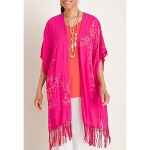 Chico’s NWT Floral Embroidered Berry Pink Ruana Wrap